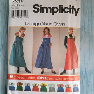 Vintage uncut Simplicity 7316 Sewing Pattern | Prairie Jumper Dress Pattern | Misses Sizes 6 - 10