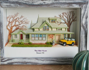 Personalized Gift Custom Clay House Miniature, Framed 3D Clay House, House Warming Gift, Home Moving Gift, First Home Gift, Clay Ornaments