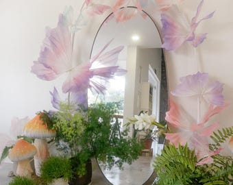 Borboletas de tecido em tons pastel - Decoração para chá de bebê e casamento, borboletas gigantes de organza, decoração para quarto de bebê, painel de fundo para aniversário com borboletas.