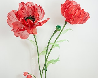 Stunning Oversized Red Peonies Backdrop decoration, Floral Home Deocor, Sophisticated Peony Flowers with Lighting, Event & Window Design