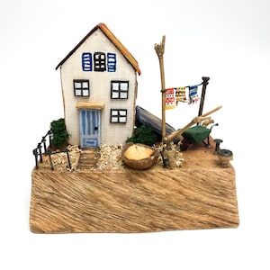 Handmade driftwood little coastal house, Driftwood art home decor, Eco-friendly holiday gifts, Nautical Rustic Accent, Ready to ship 01