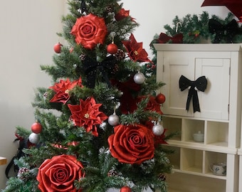 クリスマス 11 ライト ツリー トップ スター 点滅 赤 ポインセチア 花