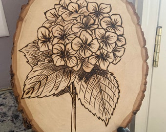 Hydrangea floral woodburning