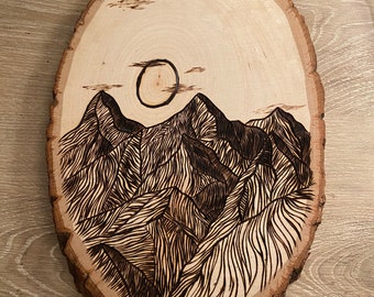 Mountain scene wood burning