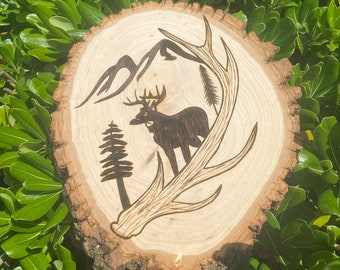 Deer on Antler Wood Burning Gift for Husband Dad Hunter