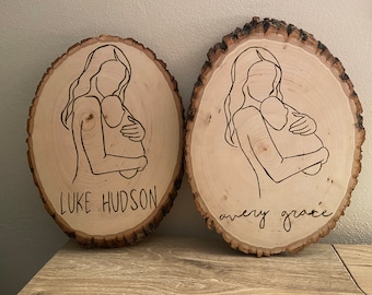 Baby (with parents) Line Drawing Woodburning (several options)