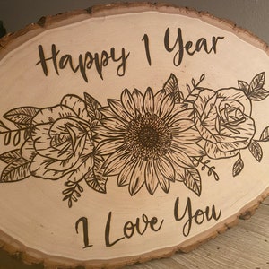 Sunflower and Roses Personalized Custom Woodburning