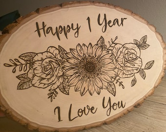 Sunflower and Roses Personalized Custom Woodburning