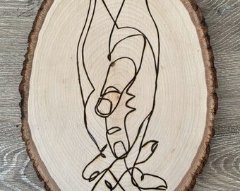 Hands Holding Line Drawing Woodburning (personalization available)