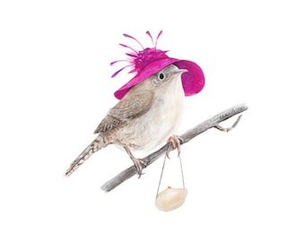 No.10 - "House Wren with Fancy Hat" - high-quality 8x10" giclée fine art print, signed by artist