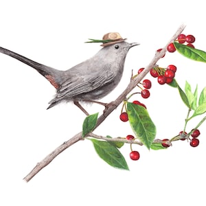 No.28 - &quot;Grey Catbird with Trilby&quot; - high-quality 8x10&quot; giclée fine art print, signed by artist