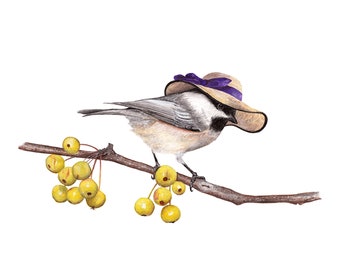 No.27 - "Chickadee with Sun Hat" - high-quality 8x10" giclée fine art print, signed by artist