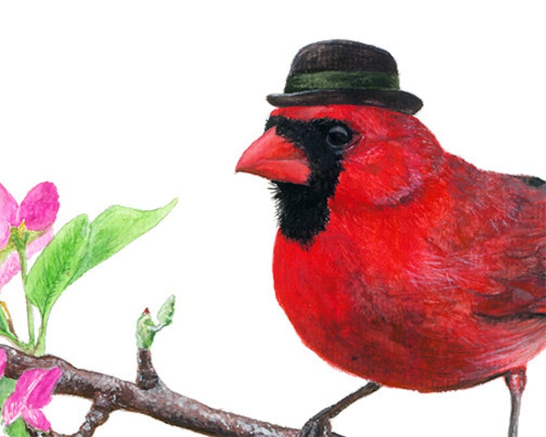 signed by artist Northern Cardinal with Bowler high-quality 8x10 gicl\u00e9e fine art print No.15