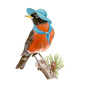 No.18 - "American Robin with Floppy Hat" - high-quality 8x10" giclée fine art print, signed by artist