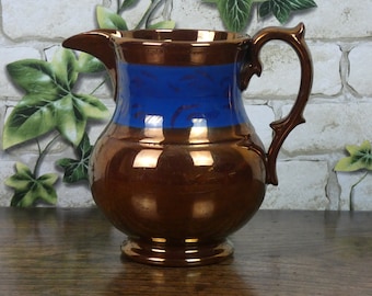 Antiker viktorianischer Kupfer Glanz Keramik Krug