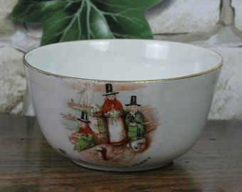 Antique Small Welsh Waiting At The Ferry Pottery Bowl