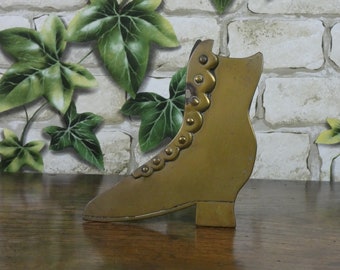 Antique Victorian Brass Boot Posy Holder / Mantel Piece Ornament