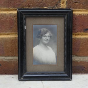 Antique Framed Black and White Portrait Photograph of a Lady Wearing Spectacles