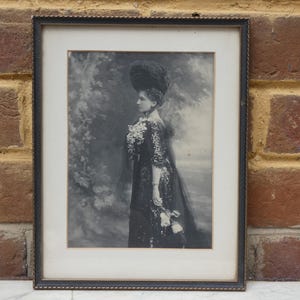 Antique Victorian Framed Black and White Portrait Photograph of a Lady