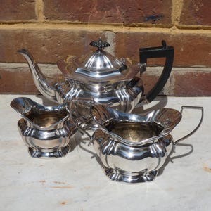 Antique Three Piece Silver Plated Tea Set - Teapot - Sugar Bowl - Milk Jug