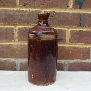 Large Antique Lambeth Stoneware Brown Glazed Bottle
