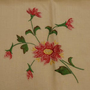 Vintage Irish Linen Floral Embroidered Tablecloth
