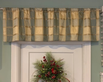 Silk valance, Blue plaid valance, Blue Gray Valance, Rod Pocket Valance, Slate Blue Valance, Lined Valance