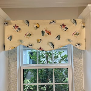 Seashell Valance, Beach Valance, Shells Valance, Shells Decor, Shell Print Valance, Coastal Valance, Coastal Window Treatments