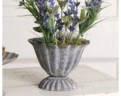 Farmhouse Metal Urn Pot, French Country Urn pot Planter Gray, Small Wedding Decor 3.75 quot h