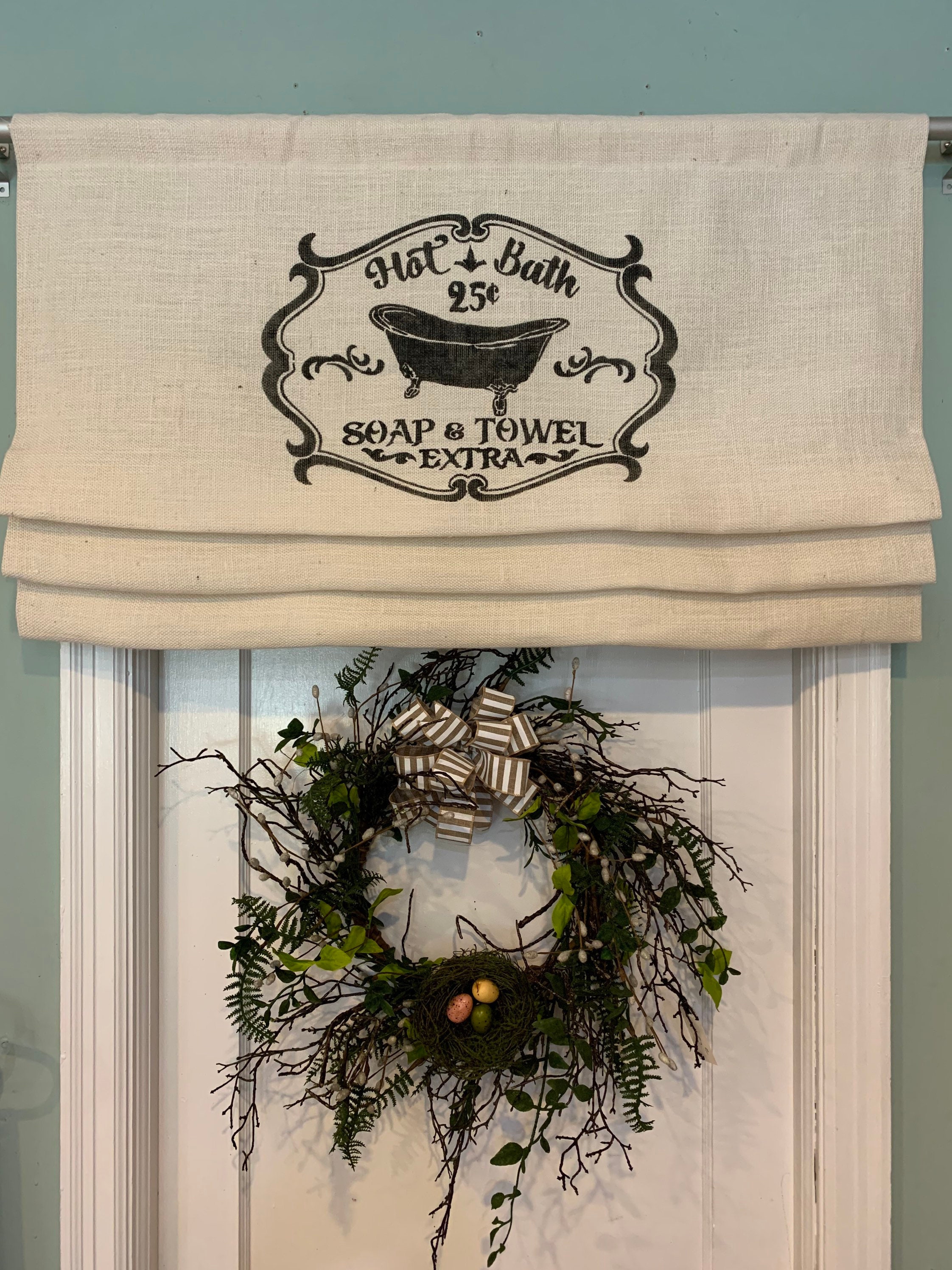 Bathroom Valance, Burlap Valance, Country Valance, Farmhouse Valance, Jute Valance, Roman Shade