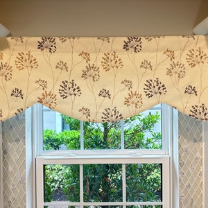 Ivory Gray Valance, Botanical Print Valance, Ivory Valance, Gray Valance, Embroidered Valance, Custom Made Valance