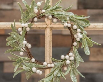 Christmas Candle Ring Wreath, Mistletoe Candle Ring Wreath, White Christmas Candle Ring Wreath, Rustic Farmhouse Wreath 13"D