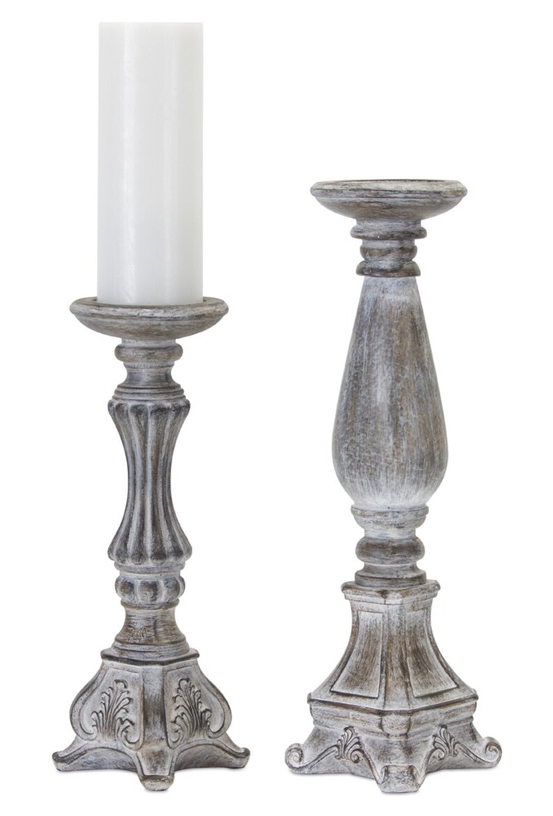 Shabby Chic Candlesticks Candle Holders Gray Candlesticks Etsy