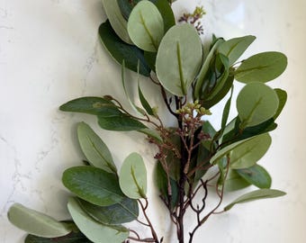 Artificial Faux Eucalyptus Stem, Greenery Bush 27"