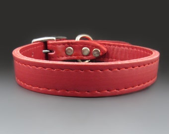 Red Leather Dog Collar, Silver Buckle Clasp, Stitched Dog Collar, Small, Medium and Large Dogs