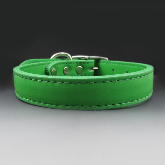 Green Leather Dog Collar Silver Buckle Clasp Kelly Green Etsy