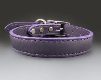 Purple Leather Dog Collar with Silver Buckle Clasp | LIMITED EDITION | Dark Purple Stitched Dog Collar for Small, Medium, and Large Dogs