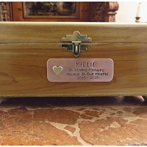 Copper Memorial Urn Plate/Plaque for Pets | 1.25x3.5&quot; | Cremation Tag with Heart | Hand Crafted Custom Engraved Name Plate for Pet&#39;s Ashes