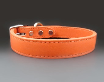 Orange Leather Dog Collar with Silver Buckle Clasp | LIMITED EDITION | Oragne Stitched Dog Collar for Small, Medium, and Large Dogs