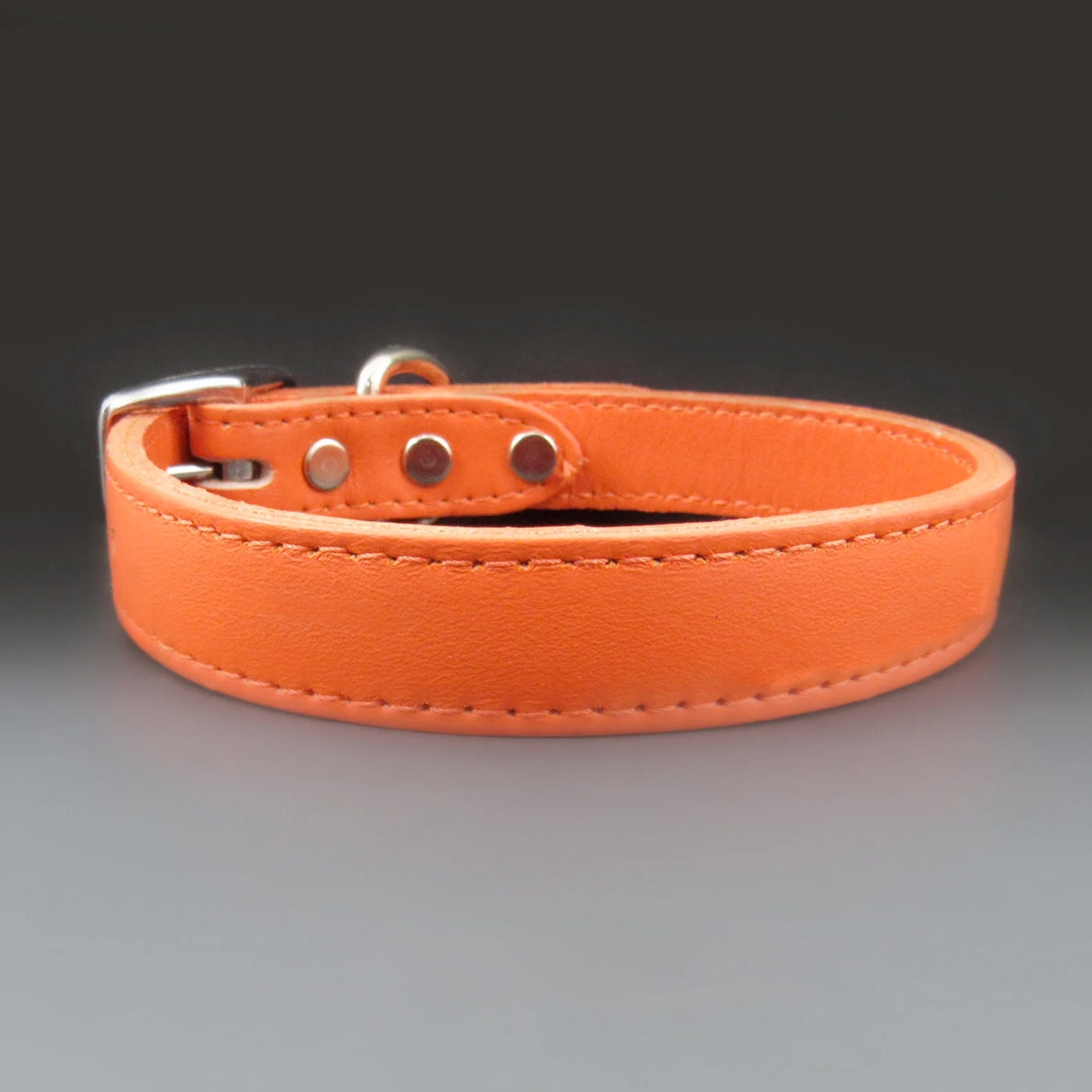 Orange Leather Dog Collar with Silver Buckle Clasp LIMITED EDITION Oragne Stitched Dog Collar for Small, Medium, and Large Dogs