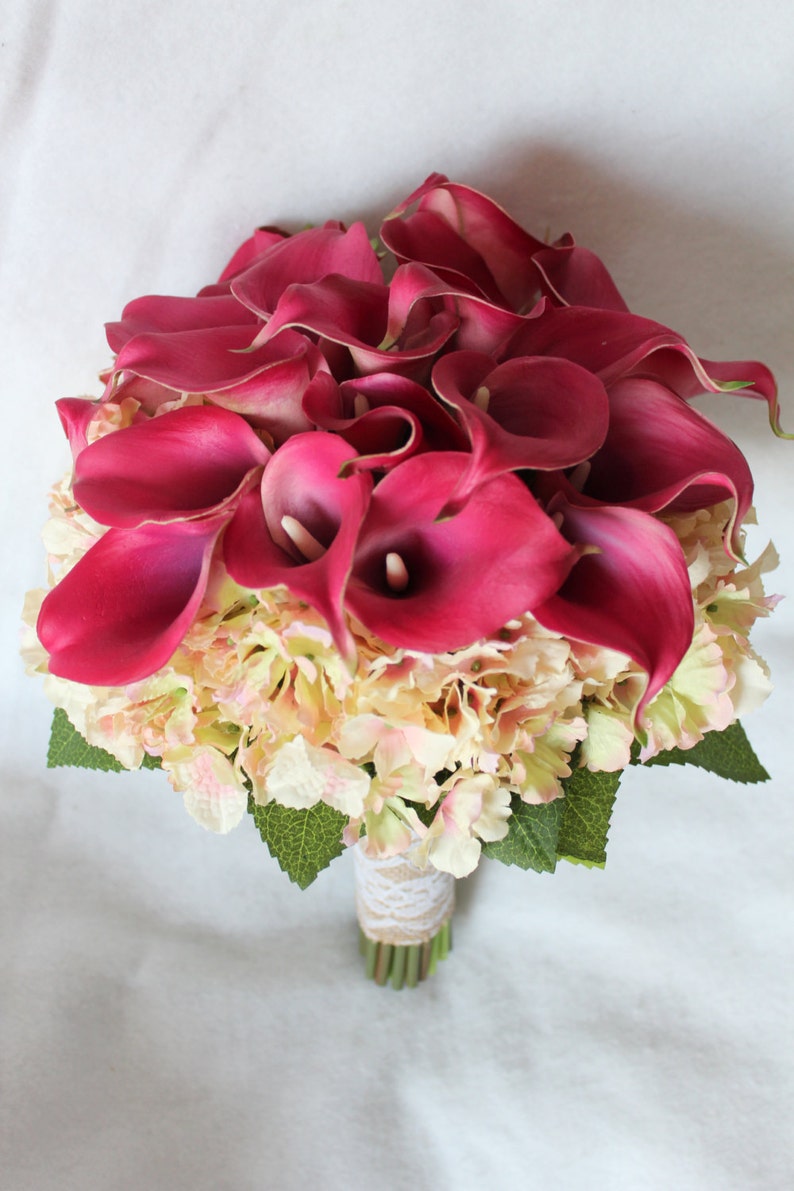 Calla Lily and Hydrangea Silk Wedding Flower Bouquet in | Etsy