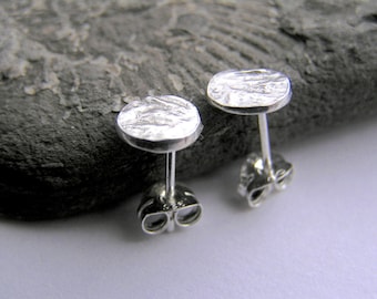 Sterling silver circle stud earrings, reticulated disc studs, textured silver ear rings, 7mm circle ear rings