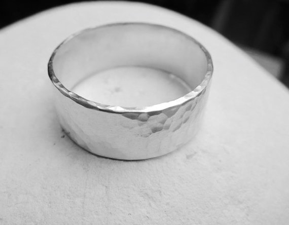Sterling Silver Wide Flat Hammered Ring Sterling Silver Wide Flat Hammered Ring