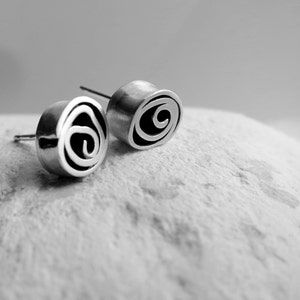 Silver spiral stud earrings, fine silver studs, sterling silver, handmade silver stud earrings, organic studs, spiral studs, Dorset Hill, image 1