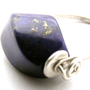 Lapis lazuli and sterling silver spinning bead ring, fidget ring, large bead ring image 4