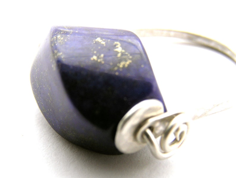 Lapis lazuli and sterling silver spinning bead ring, fidget ring, large bead ring image 4