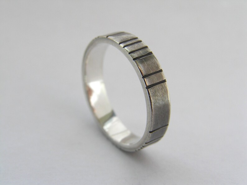 Sterling silver ring, oxidised silver, flat band ring, gunmetal grey, 4mm wide ring, Men's jewellery, Mens silver ring, mens ring silver, UK image 5