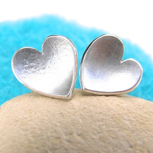 Sterling silver heart stud earrings, silver stud earrings, silver heart studs, silver hearts, fused silver, handmade earrings, Dorset Hill, image 2