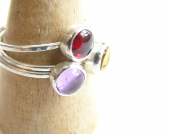 Sterling silver gemstone ring, silver gem set ring, handmade gemstone ring, Garnet ring, Citrine ring, Amethyst ring, gemstone ring, natural