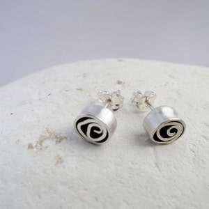 Silver spiral stud earrings, fine silver studs, sterling silver, handmade silver stud earrings, organic studs, spiral studs, Dorset Hill, image 4